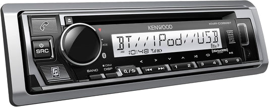 KENWOOD KMR-D382BT Enkel Din Motor/Boot Stereo Hoofeenheid met BT, Handvrye Oproepe, CD Speler, USB, AM/FM Radio, SiriusXM Gereed, Alleweer In-Paneel Boot- en Motor Klankontvanger