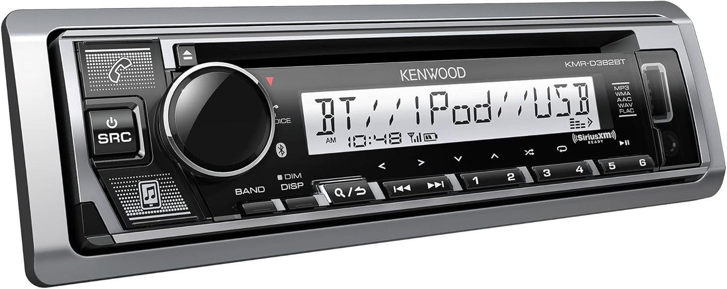 KENWOOD KMR-D382BT Single Din Car/Marine Stereo Head Unit w/ BT, Hands-Free Calling, CD Player, USB, AM/FM Radio, SiriusXM Ready, All-Weather in-Dash Boat & Car Audio Receiver