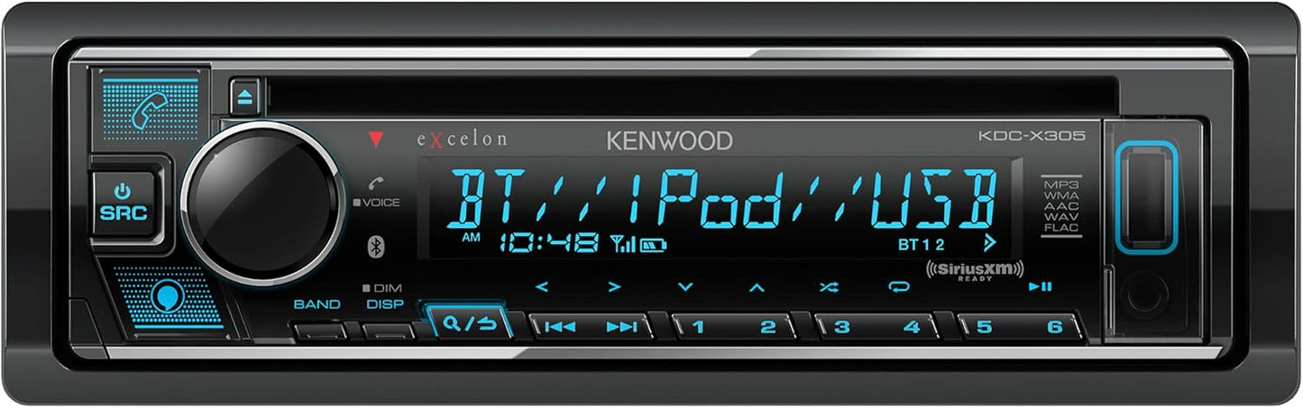 Kenwood KDC-X305 eXcelon CD-motorradiostel met Bluetooth-handvrye oproepe, AM/FM-radio, USB, Amazon Alexa-gereedheid, veranderlike kleurbeligting
