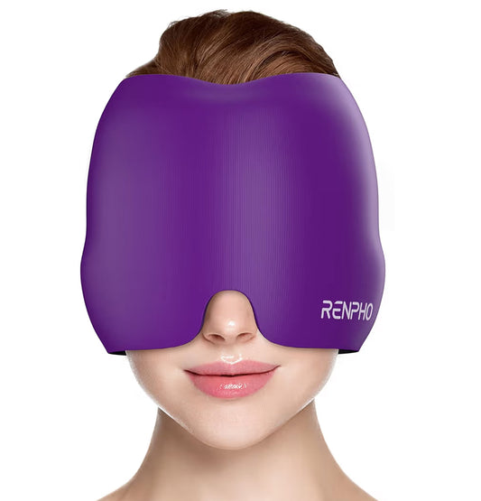 Migraine Relief Cap Ice Head Wrap with Hot or Cold Therapy - Ice Face Mask (Purple)