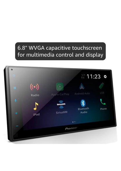 Pioneer 6.8" Capacitive Touchscreen Double Din Car StereoDigital Multimedia Receiver, Wired CarPlay & Android Auto, Bluetooth, Backup Cam, USB, AM/FM, Front/Rear/Sub RCA Preouts