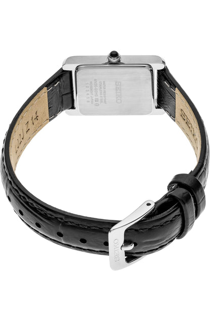 SEIKO Essentials-horlosie waterbestand met reghoekige vlekvryestaalkas en leerband - WIT