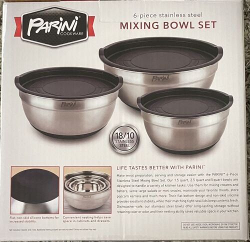 6-piece stainless steel Mixing Bowl Set Non-Slip Silicone Bottom & Tight Lids