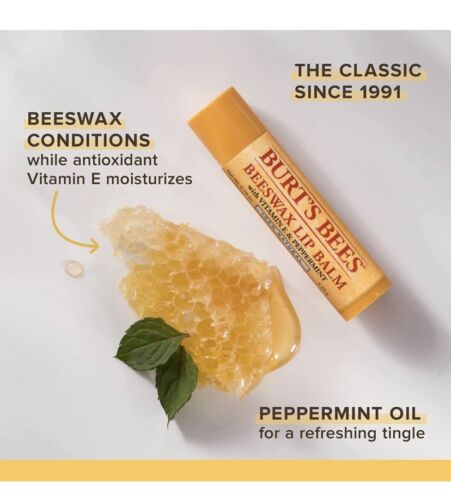 Burt's Bees Lip Balm Original Beeswax with Vitamin E & Peppermint Oil (4 Pack)
