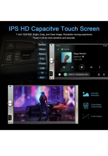 DOUBLE DIN BT Stereo 7” Touchscreen Apple CarPlay Android Auto Voice Control