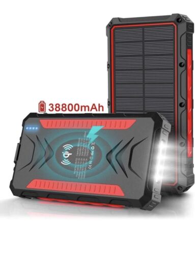 Universal Solar Fast Charger 38800mAh, Wireless Charger - RED