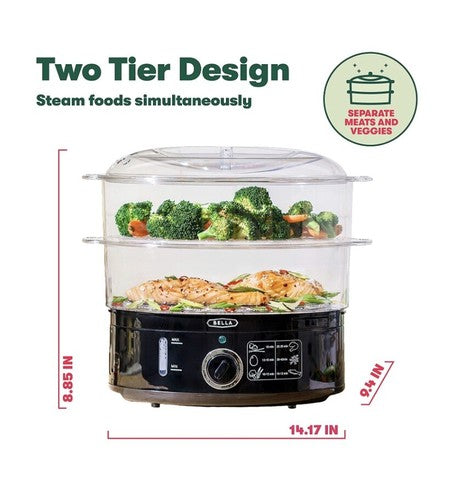NEW Two Tier Food Steamer, Healthy, Fast Simultaneous Cooking, Stackable 7.4 QT