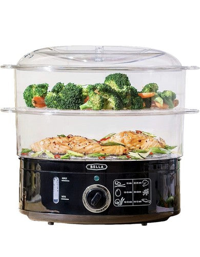 NEW Two Tier Food Steamer, Healthy, Fast Simultaneous Cooking, Stackable 7.4 QT