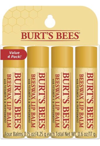 Burt's Bees Lip Balm Original Beeswax with Vitamin E & Peppermint Oil (4 Pack)