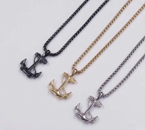 NEW - STAINLESS STEEL FASHION SEA ANCHOR NECKLACE FOR MEN & WOMEN  GOLD PLATED