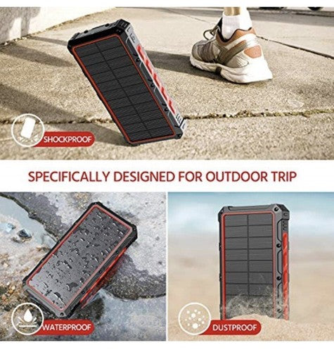 Universal Solar Fast Charger 38800mAh, Wireless Charger - RED