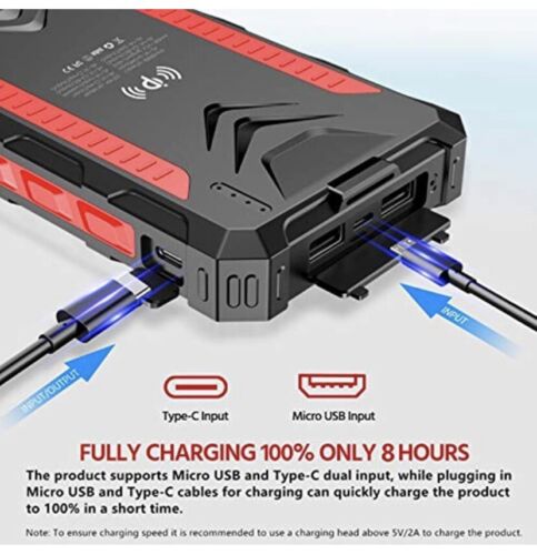 Universal Solar Fast Charger 38800mAh, Wireless Charger - RED