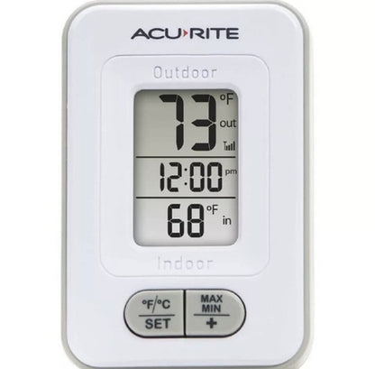 AcuRite Binne/Buite Koordlose Digitale Termometer met LCD-skermhorlosie Wit