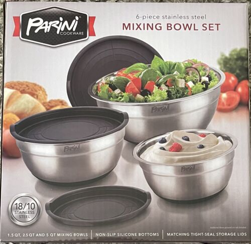 6-piece stainless steel Mixing Bowl Set Non-Slip Silicone Bottom & Tight Lids