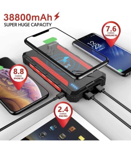 Universal Solar Fast Charger 38800mAh, Wireless Charger - RED