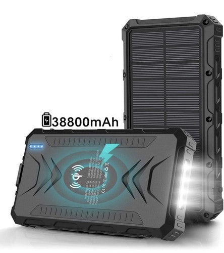 UNIVERSAL Solar Fast Charger 38800mAh, Wireless Charger - Black