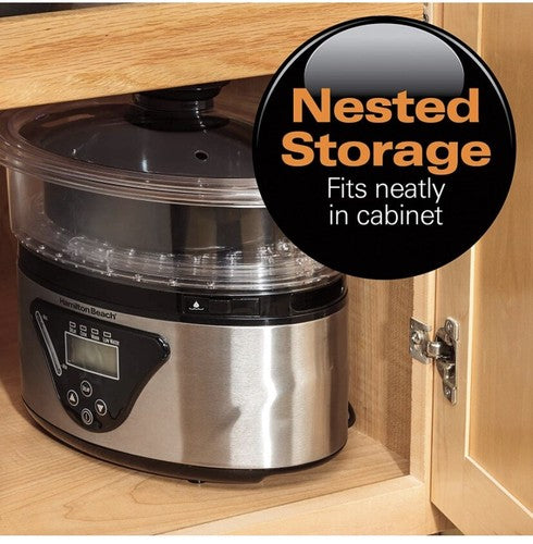 Hamilton Beach Digital Food Steamer w/  Stackable Two-Tier Bowls 5.5 Qtz | New