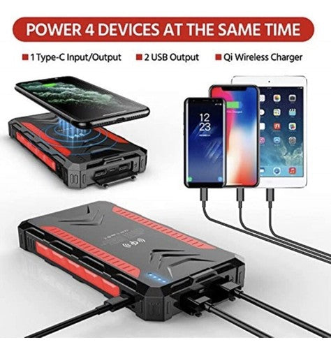 Universal Solar Fast Charger 38800mAh, Wireless Charger - RED