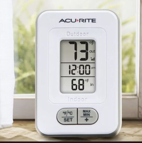 AcuRite Indoor/Outdoor Wireless Digital Thermometer with LCD screen Clock White