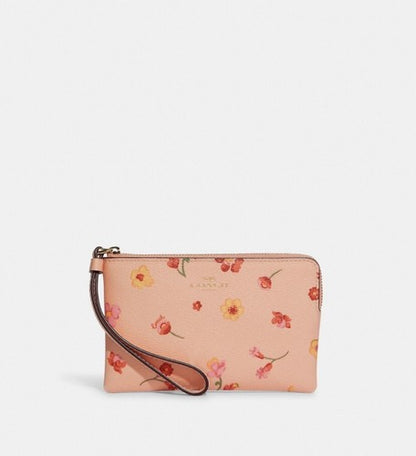 NUWE COACH Corner Zip Wristlet met Mistieke Blommeafdruk - NWT