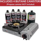 Grill Boss 90057 Dual Fuel Camp Portable Stove + 4 x 8 oz. Tins of Butane Fuel