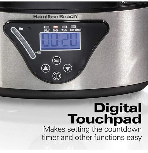 Hamilton Beach Digital Food Steamer w/  Stackable Two-Tier Bowls 5.5 Qtz | New
