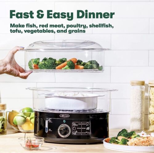 NEW Two Tier Food Steamer, Healthy, Fast Simultaneous Cooking, Stackable 7.4 QT