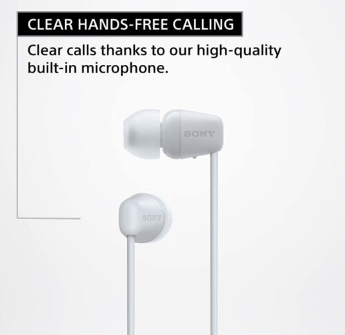 Sony WC100 Wireless in-Ear Bluetooth Headphones with Built-in Mic - WHITE