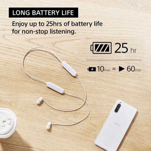 Sony WC100 Wireless in-Ear Bluetooth Headphones with Built-in Mic - WHITE