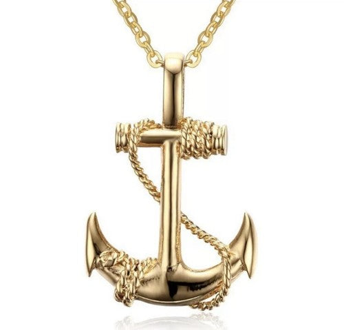 NEW - STAINLESS STEEL FASHION SEA ANCHOR NECKLACE FOR MEN & WOMEN  GOLD PLATED