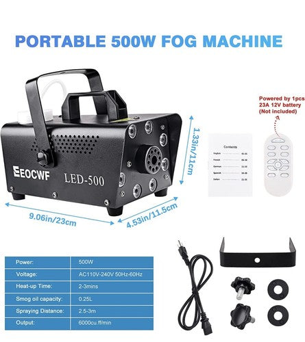 New Portable 500W Fog Machine Professional Smoke Machine W/ 8 LED Lights | 2PC