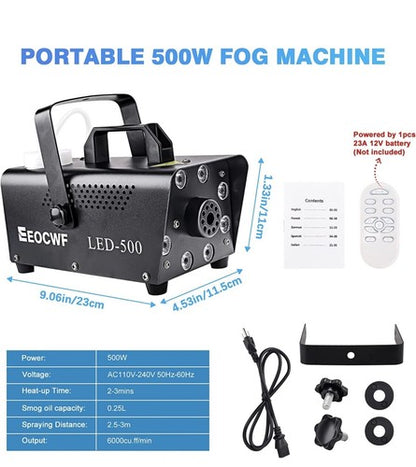Nuwe Draagbare 500W Mis-/Rookmasjien met 8 LED-ligte | 2 Stuks