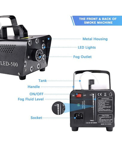 New Portable 500W Fog Machine Professional Smoke Machine W/ 8 LED Lights | 2PC