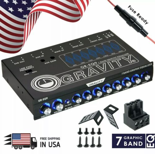 Gravity EQ9 1/2 Din 7 Band Car Audio Equalizer EQ w/ Front, Rear + Sub Output