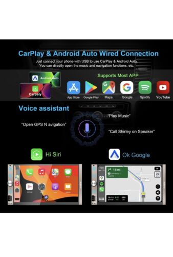 DOUBLE DIN BT Stereo 7” Touchscreen Apple CarPlay Android Auto Voice Control