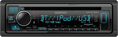 KENWOOD KDC-BT382U CD-motorradiostel met Bluetooth, AM/FM-radio, veranderlike kleurvertoning, hoëkrag-USB aan die voorkant, ingeboude Alexa en gereed vir SiriusXM