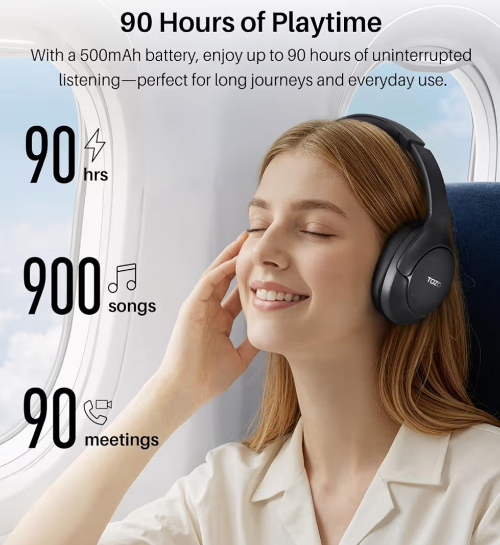 HT3 Hybrid Noise Cancelling Headphones, 90H Battery Life Over Ear Bluetooth 6.0 Foldable Headset, AI Voice Assistant - Titanium Black