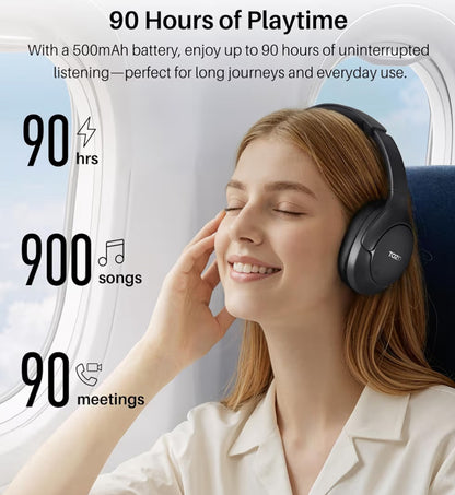 HT3 Hybrid Noise Cancelling Headphones, 90H Battery Life Over Ear Bluetooth 6.0 Foldable Headset, AI Voice Assistant - Titanium Black
