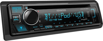 KENWOOD KDC-BT382U CD-motorradiostel met Bluetooth, AM/FM-radio, veranderlike kleurvertoning, hoëkrag-USB aan die voorkant, ingeboude Alexa en gereed vir SiriusXM