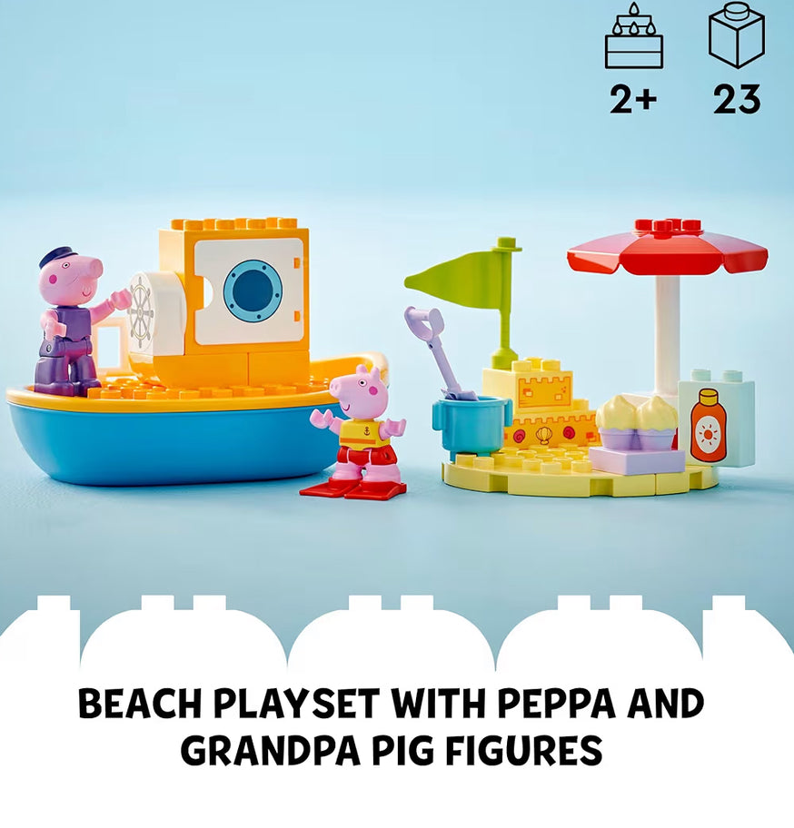 LEGO DUPLO Peppa Pig Bootsrit Badspeelding, Boublok Leerstel met 2 Peppa Pig Figure Ingesluit, Waterspeelding