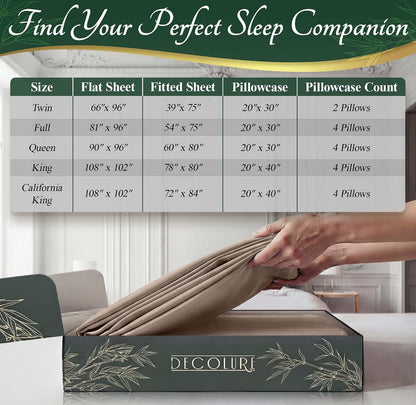 DECOLURE 100% Viscose Derived from Bamboo Sheets King Size - Luxury 6 Pc Naturally Cooling Sheets, Ultra Soft Bed Set - Deep 17" Pockets, Durable Double Stitching, Oeko Tex Standard (Taupe)