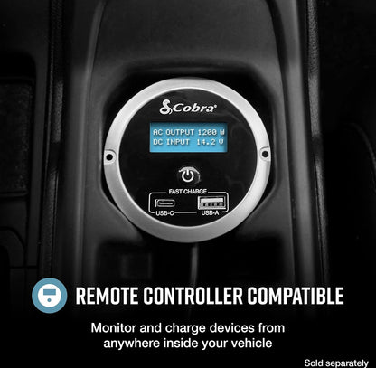 Cobra PURE SINE 400W Kragomskakelaar - Draagbaar, 2 Geaarde WS-afsetpunte, 2 Vinnige Laai-USB-poorte en Afstandbeheerder (CPIALCDG1) Versoenbaar