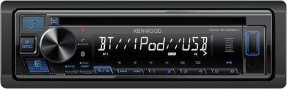 KENWOOD KDC-BT282U CD-motorradio - Enkel-Din, Bluetooth-oudio, USB MP3, FLAC, Aux-ingang, AM FM-radio, Afneembare paneel met wit 13-syfer-LCD-skerm en blou knoppie-verligting