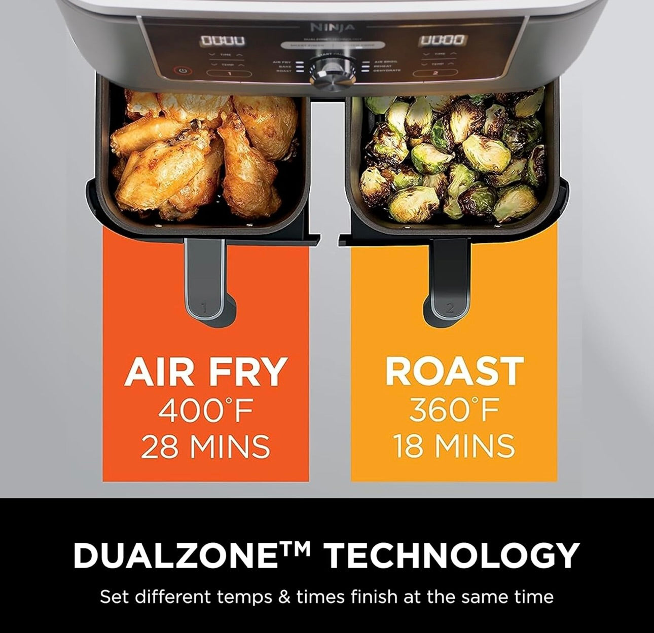 Ninja DZ401 Foodi 10 Quart 6-in-1 DualZone XL 2-Basket Air Fryer with 2 Independent Frying Baskets -  Grey