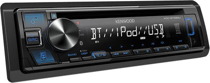 KENWOOD KDC-BT282U CD-motorradio - Enkel-Din, Bluetooth-oudio, USB MP3, FLAC, Aux-ingang, AM FM-radio, Afneembare paneel met wit 13-syfer-LCD-skerm en blou knoppie-verligting