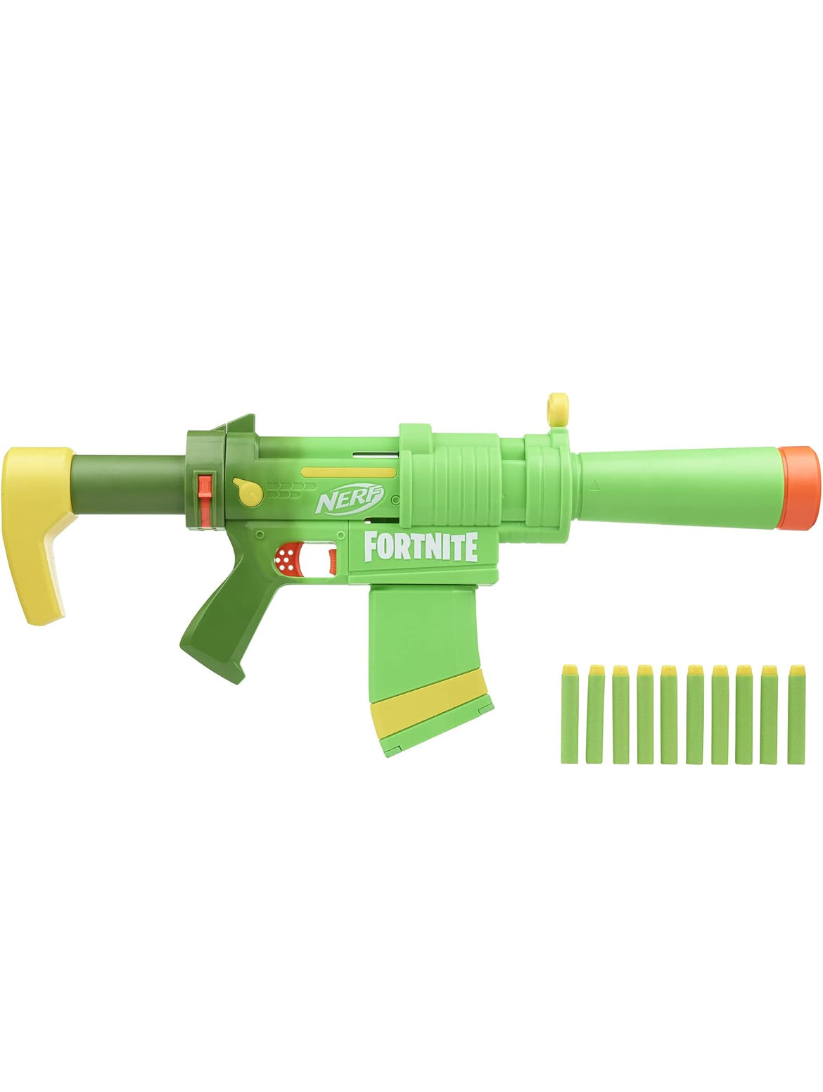 Nerf Fortnite SMG-Zesty Blaster, 10 Nerf Elite Darts, 10-Dart Clip, Removable Stock & Barrel, Fortnite Gifts for Boys & Girls