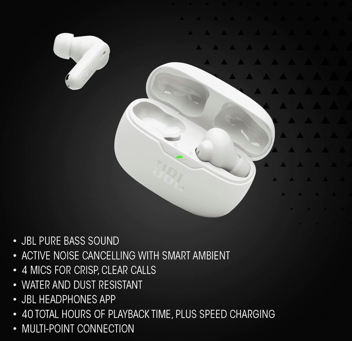 JBL Vibe Beam 2 - True Wireless Noise Cancelling Earbuds Pure Bass Sound & Smart Ambient Technology, 4mics for Crisp, Clear Calls, up to 40Hrs of Playback, IP54 Dust & Water Resistant (Black)