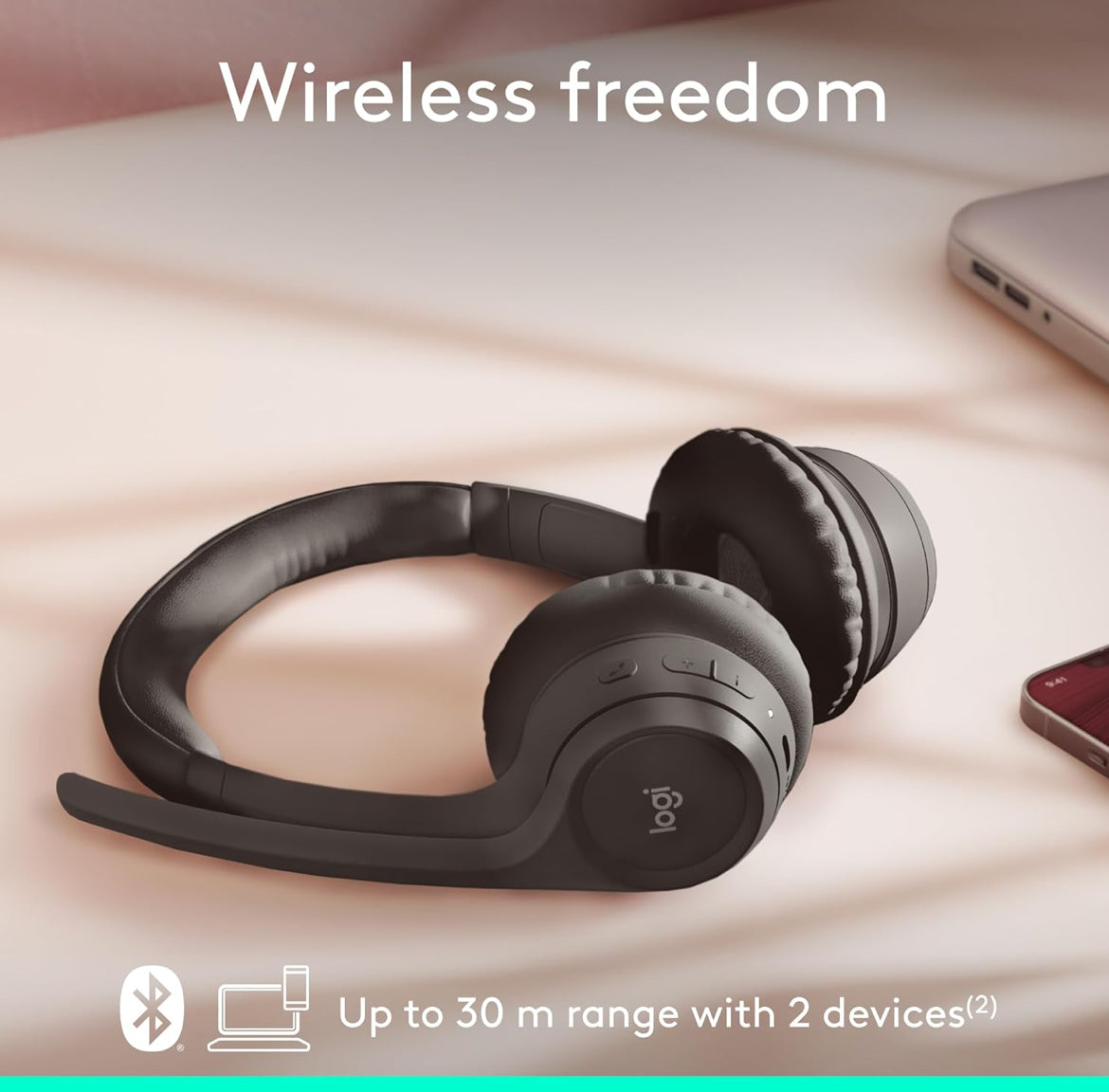 Logitech Zone 301 Draadlose Bluetooth-koptelefoon met Geraasdempende Mikrofoon, Versoenbaar met Windows, Mac, Chrome, Linux, iOS, iPadOS, Android – Grafiet