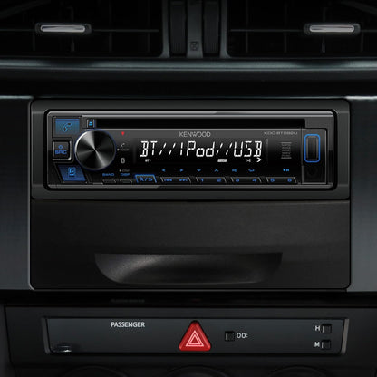 KENWOOD KDC-BT282U CD-motorradio - Enkel-Din, Bluetooth-oudio, USB MP3, FLAC, Aux-ingang, AM FM-radio, Afneembare paneel met wit 13-syfer-LCD-skerm en blou knoppie-verligting