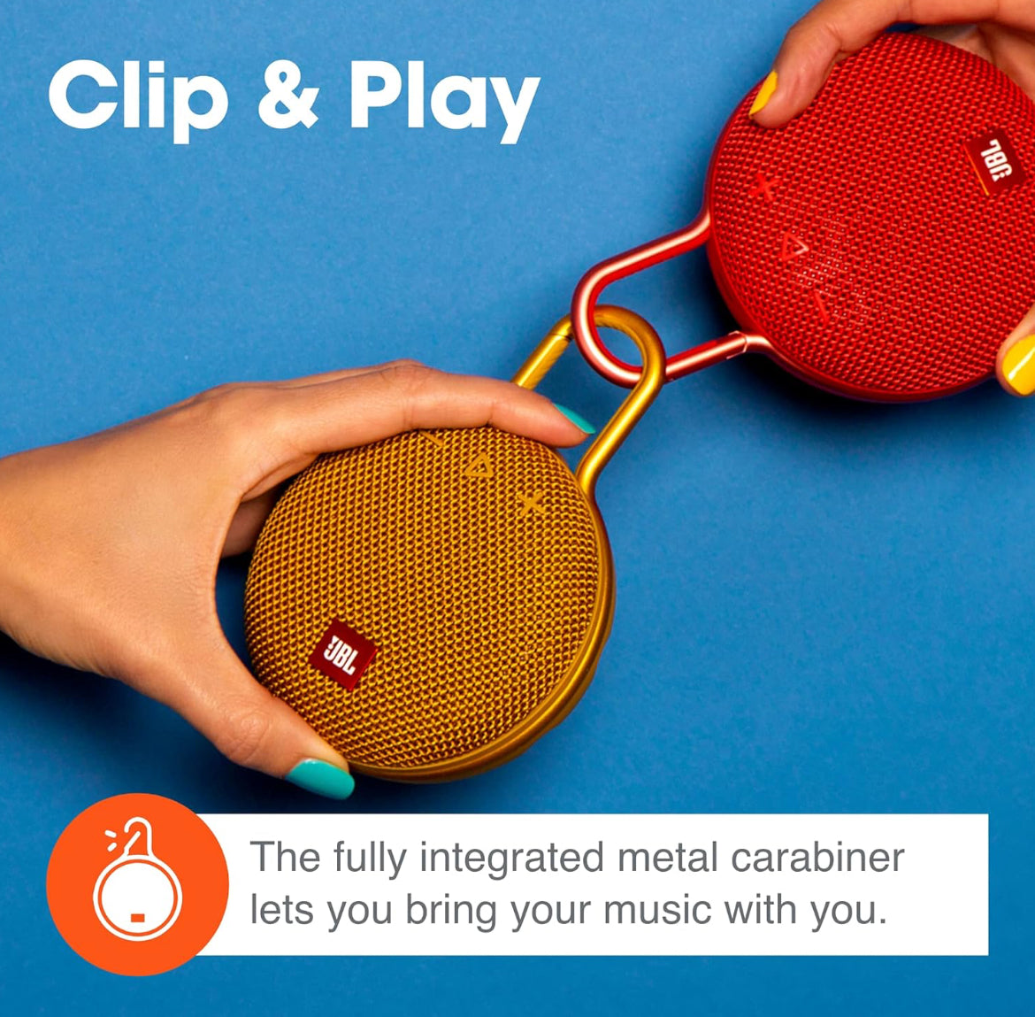 JBL Clip 3 Waterproof, Durable & Portable Bluetooth Speaker - Up to 10 HRS of Play - Includes Noise-Cancelling Speakerphone & Wireless Streaming -Steel White - Steel White